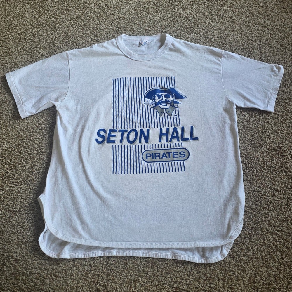Vintage Champion Seton Hall Pirates T-Shirt Mens XL White 90s Made in USA NCAA